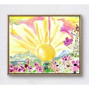 WS original sunrise hand painted 14X11 canvas acrylic abstract modern wall art